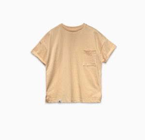 تیشرت یقه گرد جیب دار کرمی