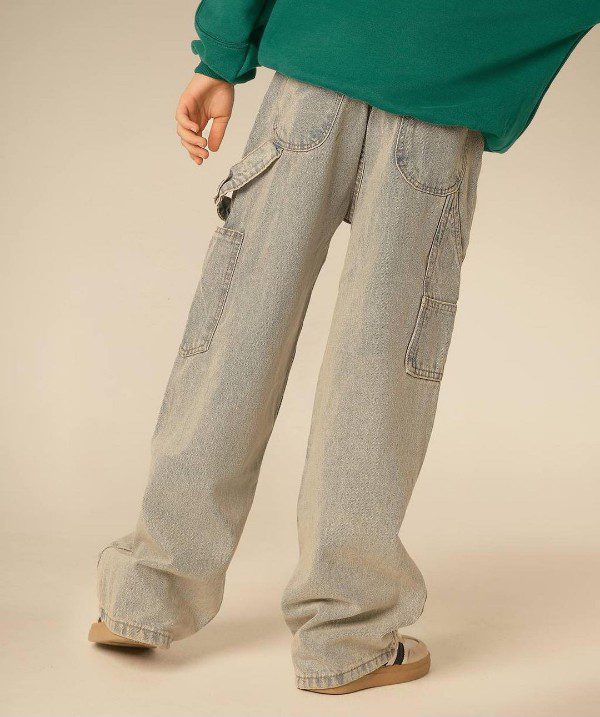 شلوار بگ جین خاکی رنگ کد 01