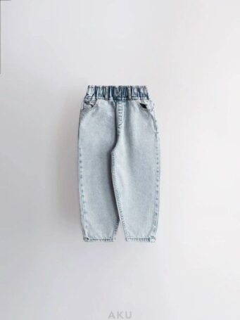 شلوار جین بگ کمر کش خمره ای آبی