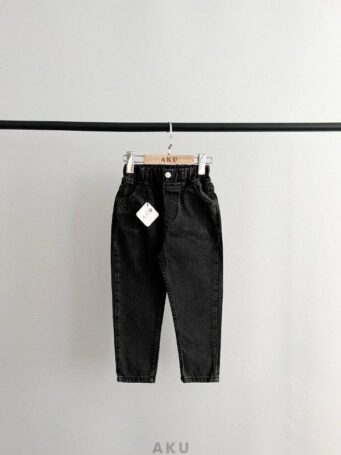 گالری اول شلوار مام فیت جین مشکی کمر کشی