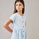 سارافون جیب دار لینن آبی