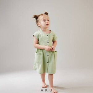 سارافون جیب دار لینن سبز