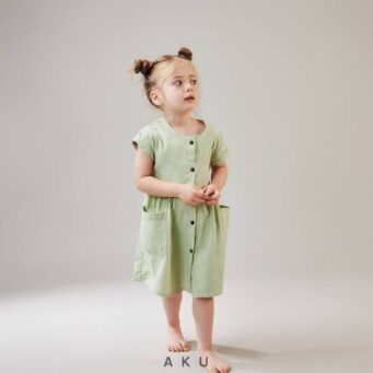 سارافون جیب دار لینن سبز