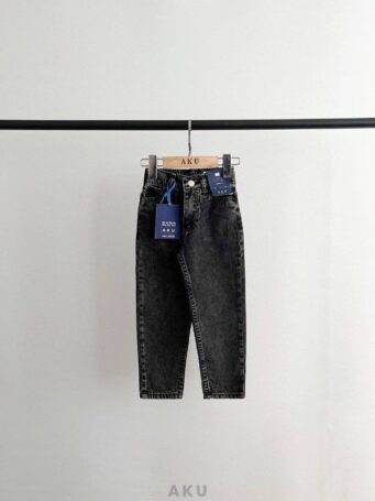 شلوار مام فیت جین کمر دکمه دار زغالی