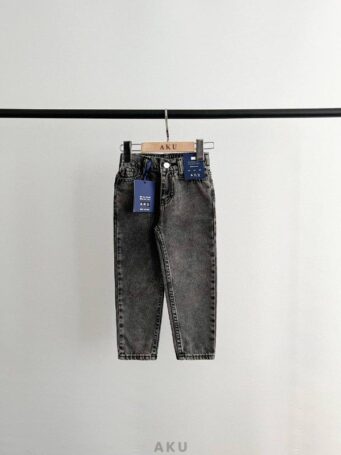 شلوار مام فیت جین کمر دکمه دار خاکستری