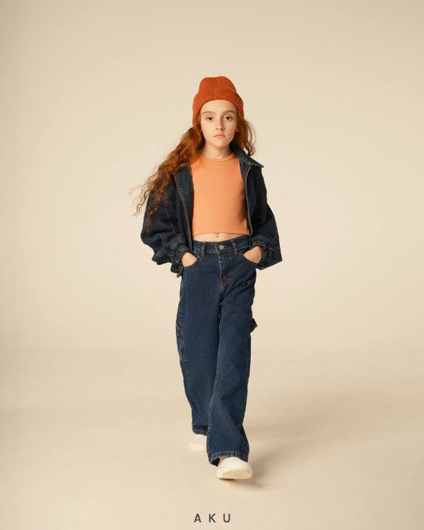 شلوار جین بگ بند دار سرمه ای