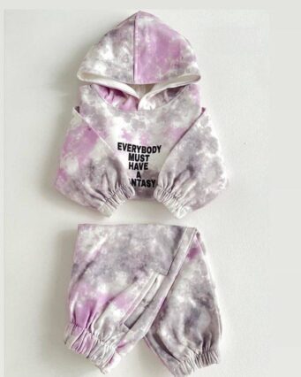 ست هودی و شلوار طرح آبرنگی ارکیده بنفش