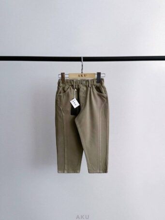 شلوار کتان مام کمر کشی سبز ارتشی