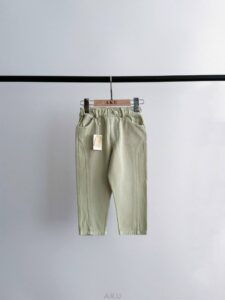 شلوار کتان مام کمر کشی سبز دریایی تیره