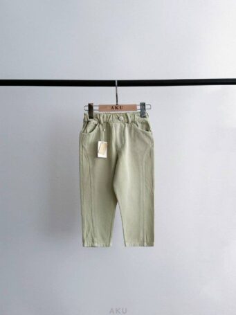 شلوار کتان مام کمر کشی سبز دریایی تیره