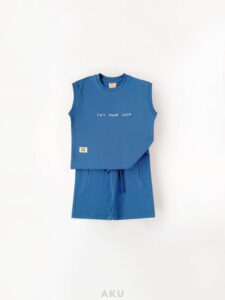 ست تاپ و شلوارک پنبه ای آبی