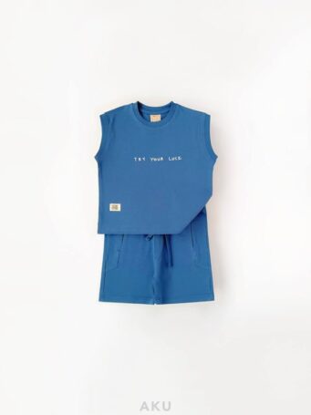 ست تاپ و شلوارک پنبه ای آبی