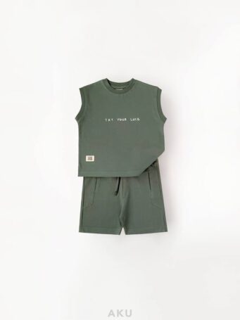 ست تاپ و شلوارک پنبه ای سبز