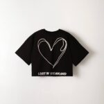 تیشرت کراپ طرح قلب مشکی