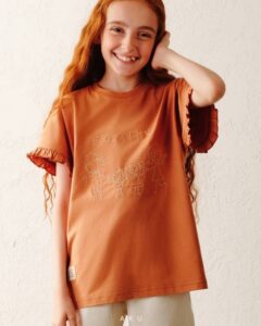 استایل تیشرت دخترانه گلدوزی AKU نارنجی