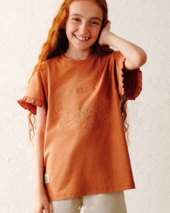 استایل تیشرت دخترانه گلدوزی AKU نارنجی