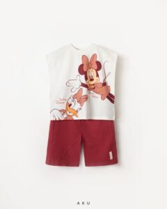 ست تیشرت رکابی و شلوارک چاپی دخترانه میکی ماوس