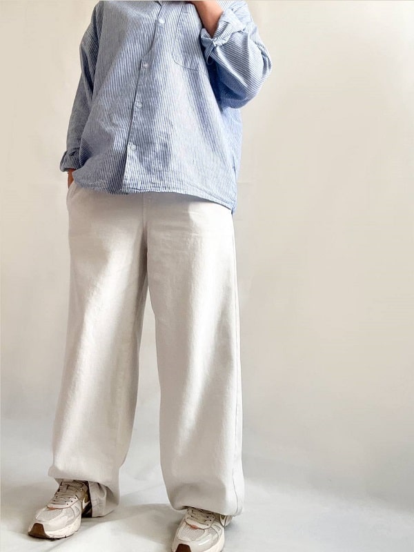 تصویر اول استایل شلوار بگ کتان سفید AKU