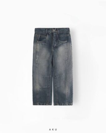 شلوار جین نیم بگ AKU با خطوط طرحدار، سرمه ای خاکی